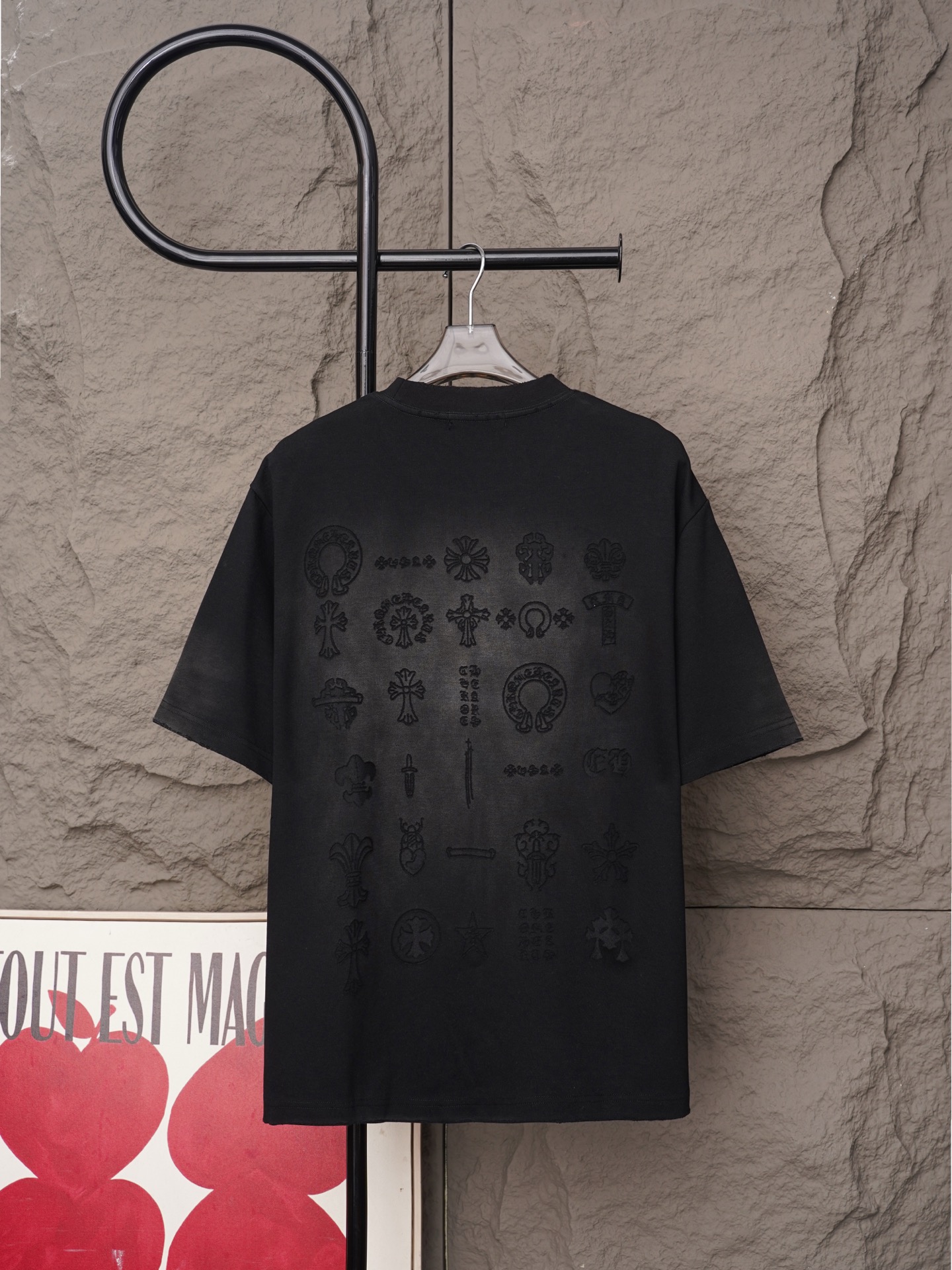 Chrome Hearts 𝗖𝗵𝗿𝗼𝗺𝗲 𝗛𝗲𝗮𝗿𝘁𝘀/克罗心2026十字架激光镭射贴布刺绣夏季新款 美式酸洗做旧激光烧花贴布绣情侣休闲短袖T恤
