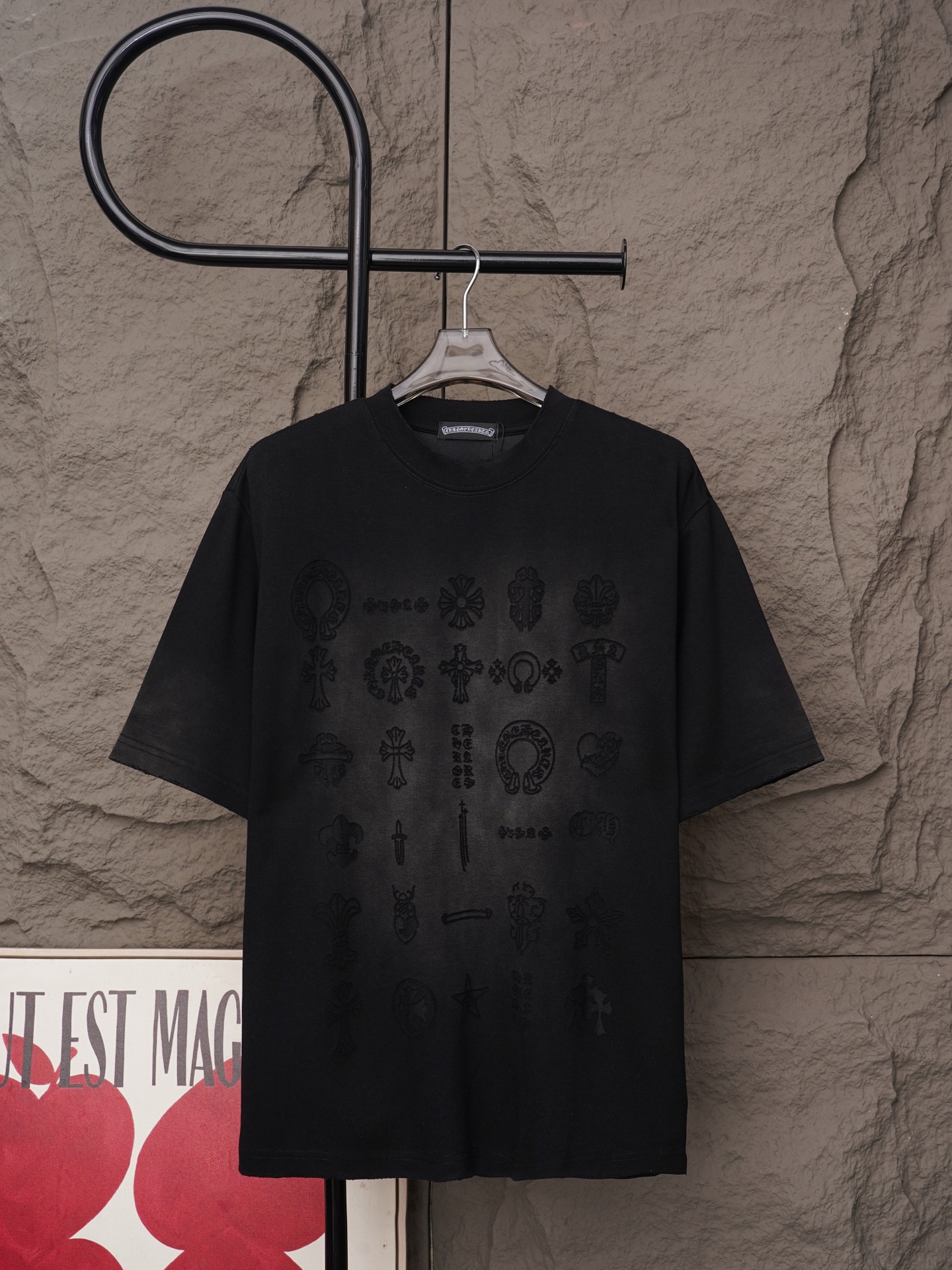 Chrome Hearts 𝗖𝗵𝗿𝗼𝗺𝗲 𝗛𝗲𝗮𝗿𝘁𝘀/克罗心2026十字架激光镭射贴布刺绣夏季新款 美式酸洗做旧激光烧花贴布绣情侣休闲短袖T恤