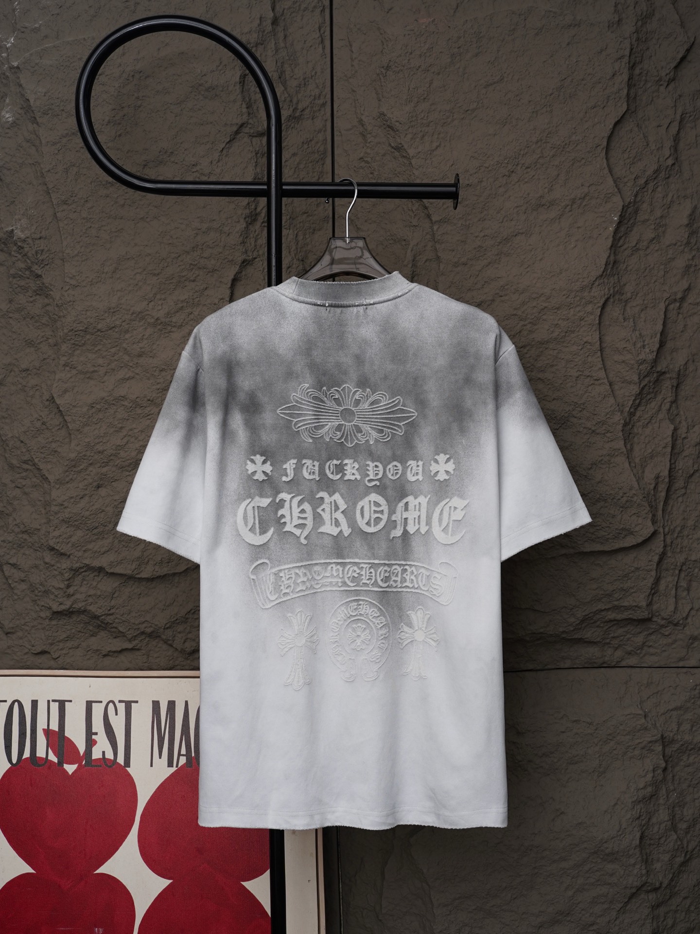 Chrome Hearts 𝗖𝗵𝗿𝗼𝗺𝗲 𝗛𝗲𝗮𝗿𝘁𝘀/克罗心2026十字架激光镭射贴布刺绣夏季新款 美式酸洗做旧激光烧花贴布绣情侣休闲短袖T恤