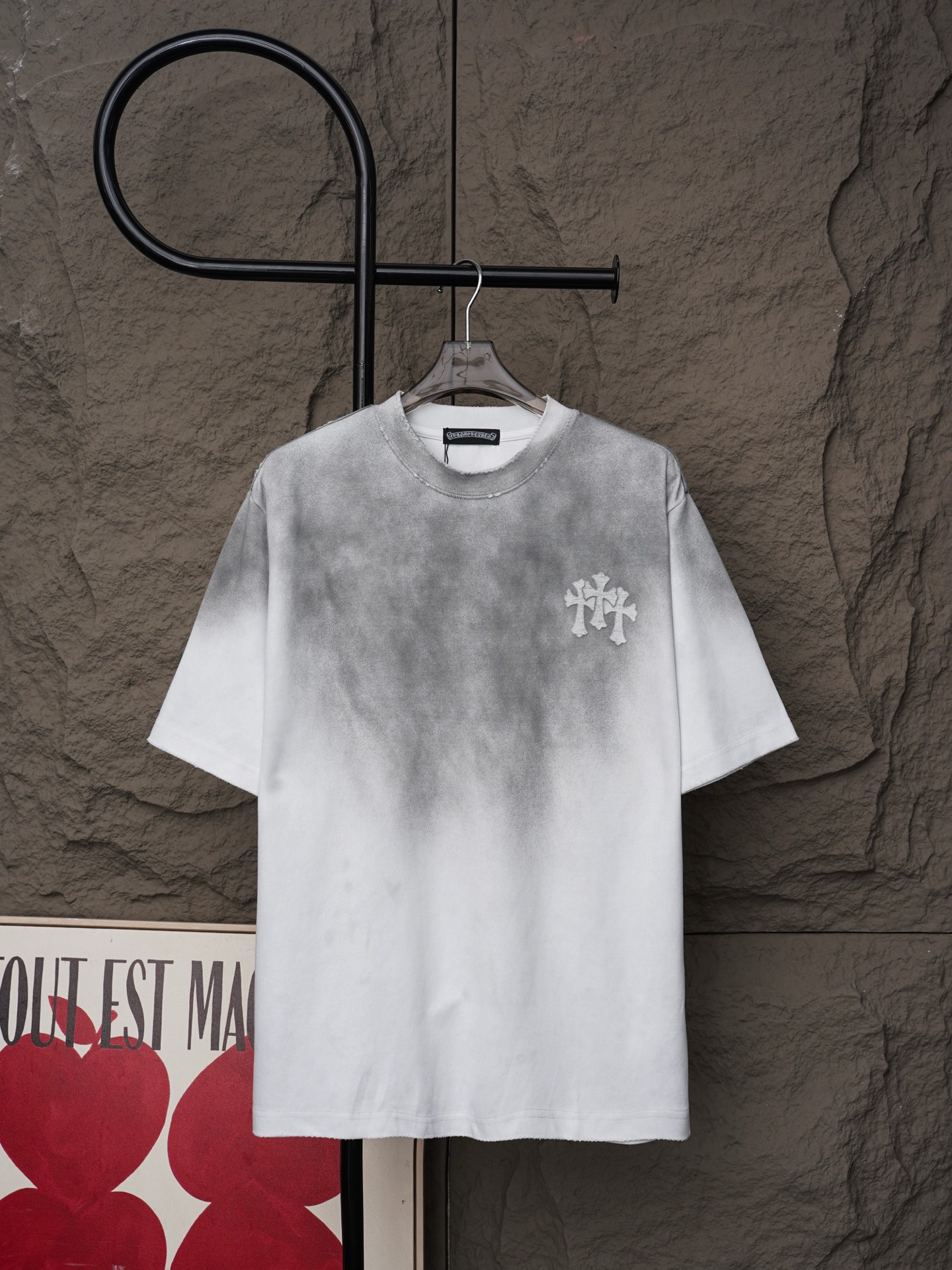 Chrome Hearts 𝗖𝗵𝗿𝗼𝗺𝗲 𝗛𝗲𝗮𝗿𝘁𝘀/克罗心2026十字架激光镭射贴布刺绣夏季新款 美式酸洗做旧激光烧花贴布绣情侣休闲短袖T恤