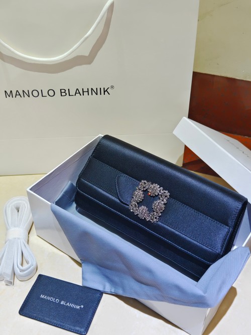 Manolo Blahnik Black Satin Evening Bag with Crystal Buckle Clutch 1 Manolo Blahnik Black Satin Evening Bag with Crystal Buckle Clutch