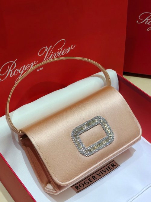 Roger Vivier Pilgrim Silk Satin Clutch with Crystal Buckle, Detachable Chain