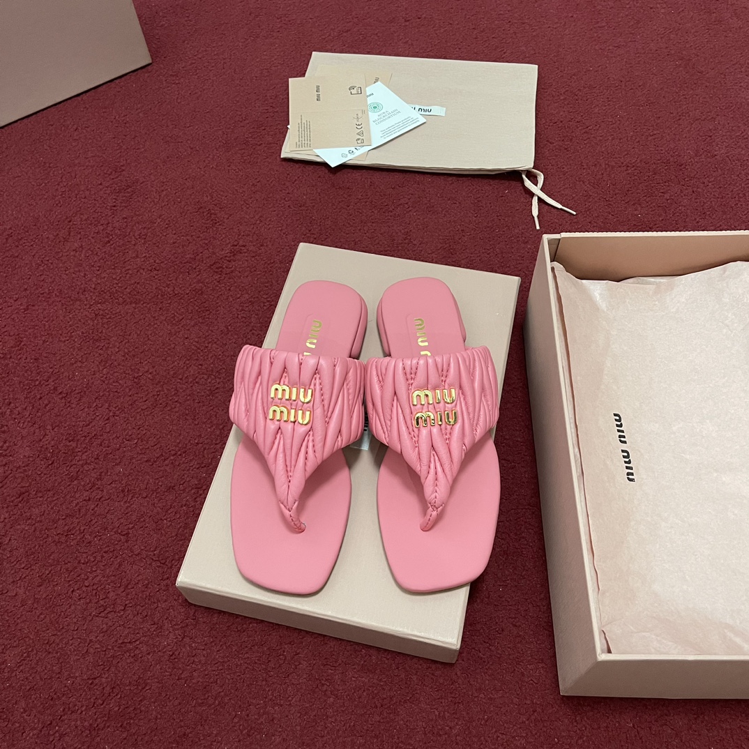 MiuMiu Shoes Slippers Genuine Leather Lambskin Sheepskin