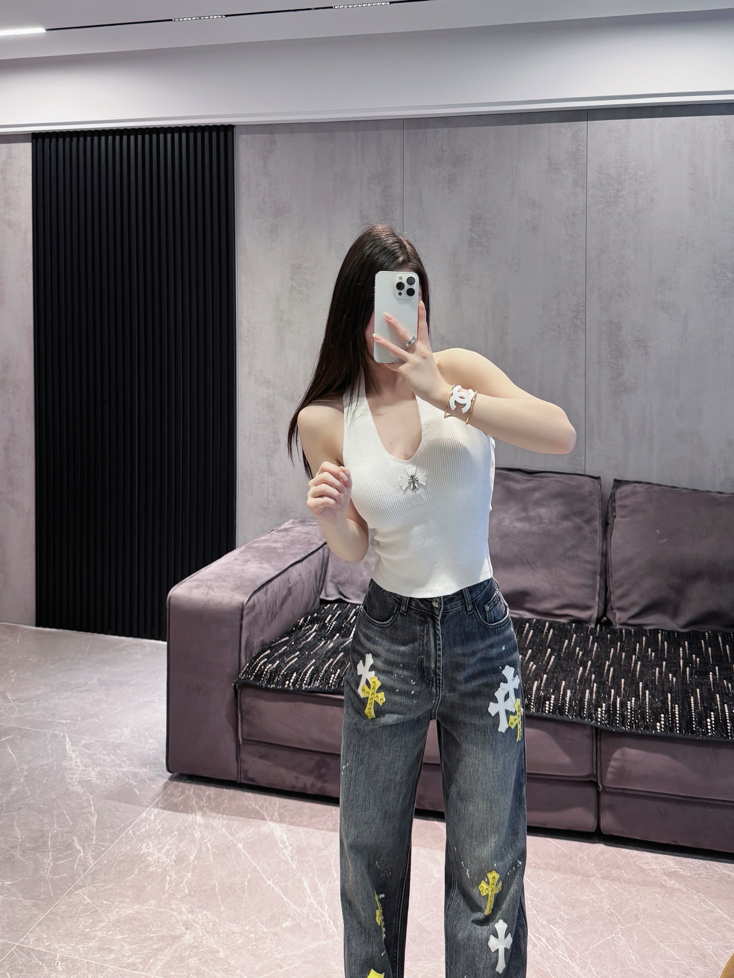 NO:504013,My own model looks with ch leather jeans, jeans, alexander wang19860909自家模特look 搭配ch拼皮牛仔裤,,jeans,alexander wang,Women's clothing