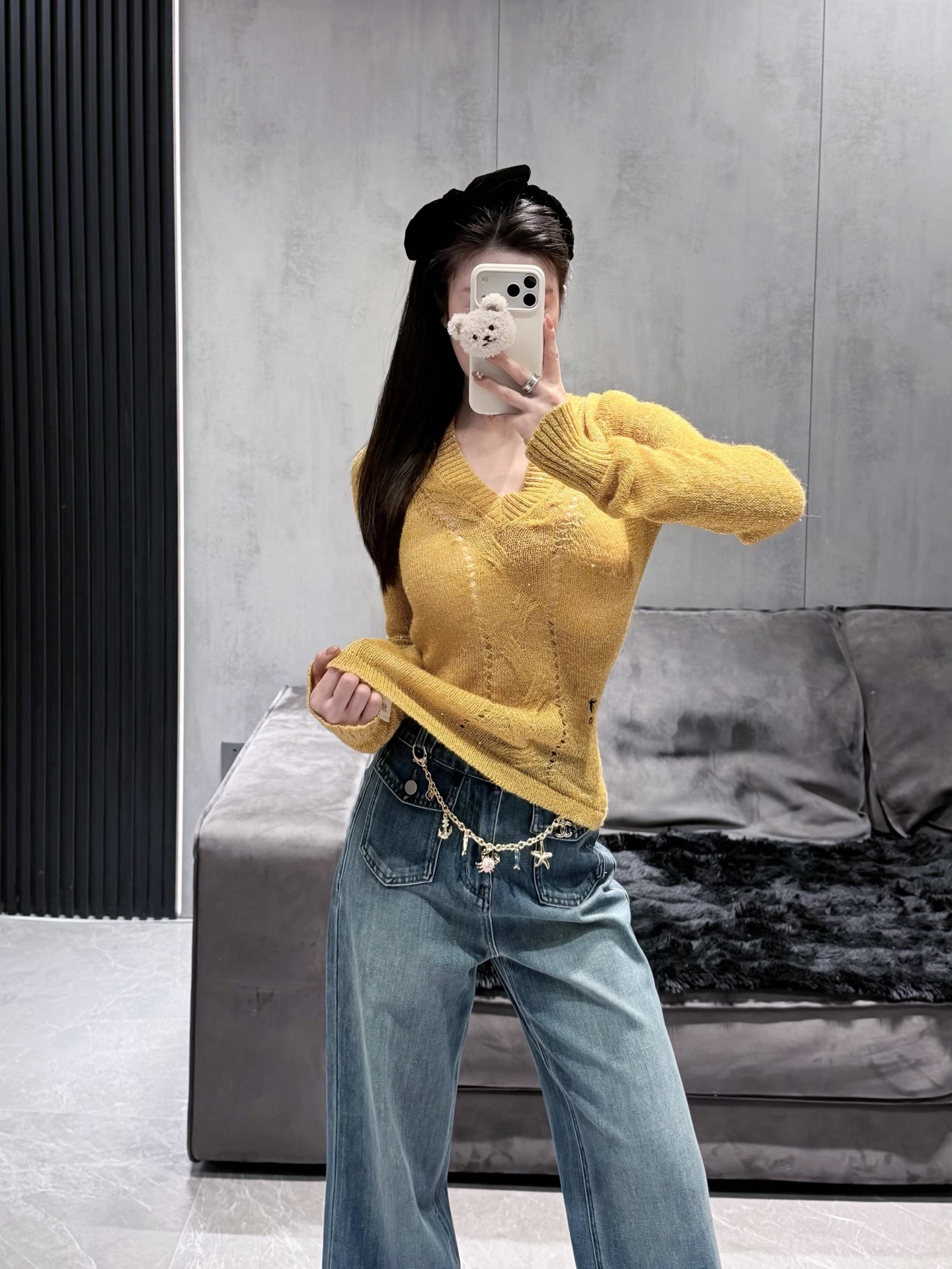 NO:737171,Own model look with dr ginger sweater,19860909自家模特look 搭配dr姜黄色针织衫,,,Women's clothing