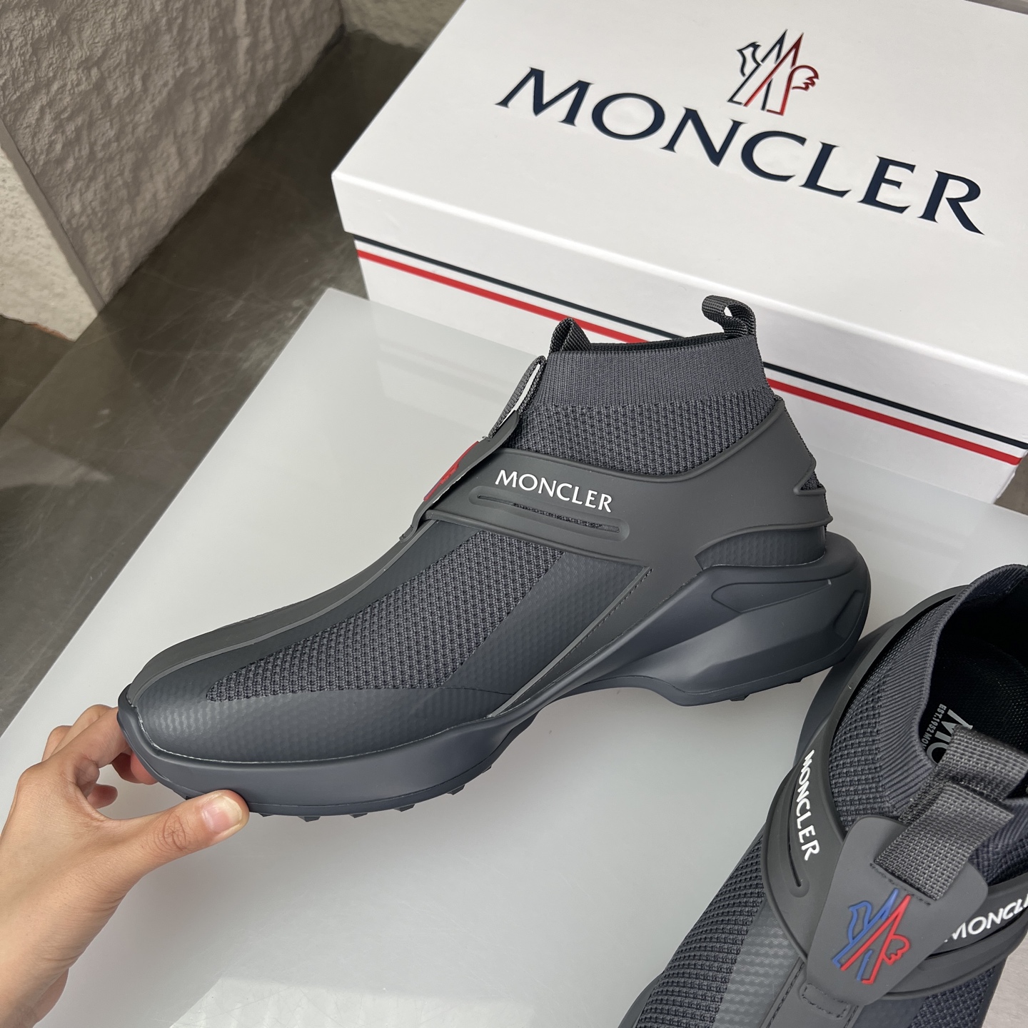 Moncler Men's Gray Knit High-Top Sneakers, Breathable and Comfortable 5 i1745234241327 5198 0 4