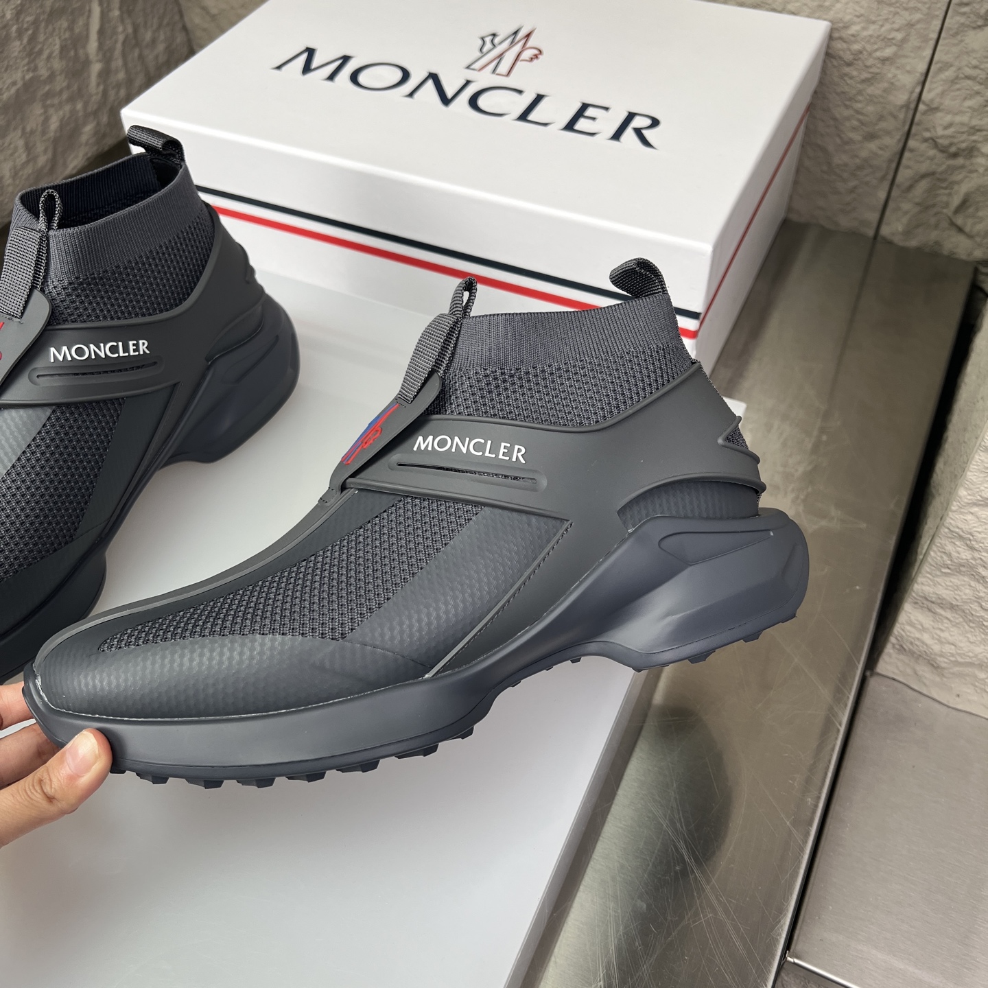 Moncler Men's Gray Knit High-Top Sneakers, Breathable and Comfortable 4 i1745234243190 9617 0 3