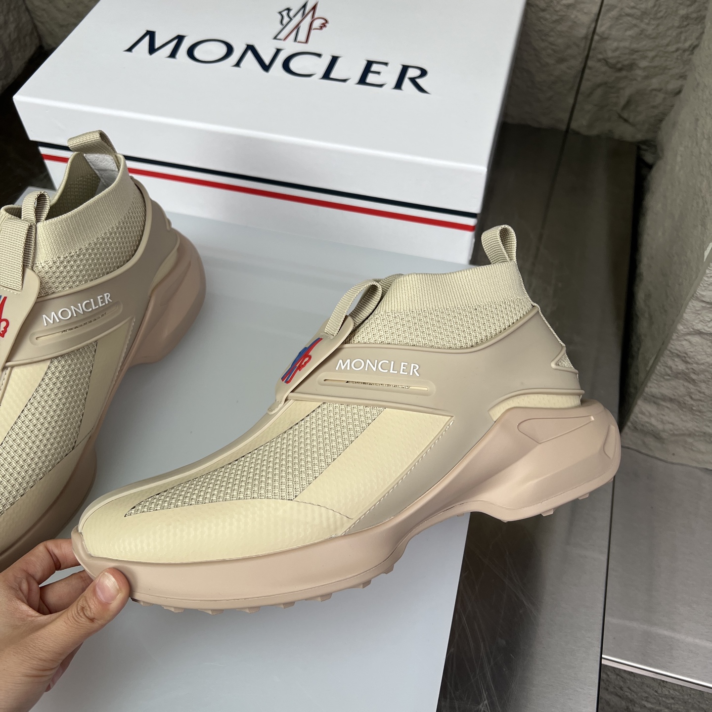 Moncler Men's Sneakers Breathable Lightweight Casual Shoes - Beige 5 i1745234323880 9686 0 3