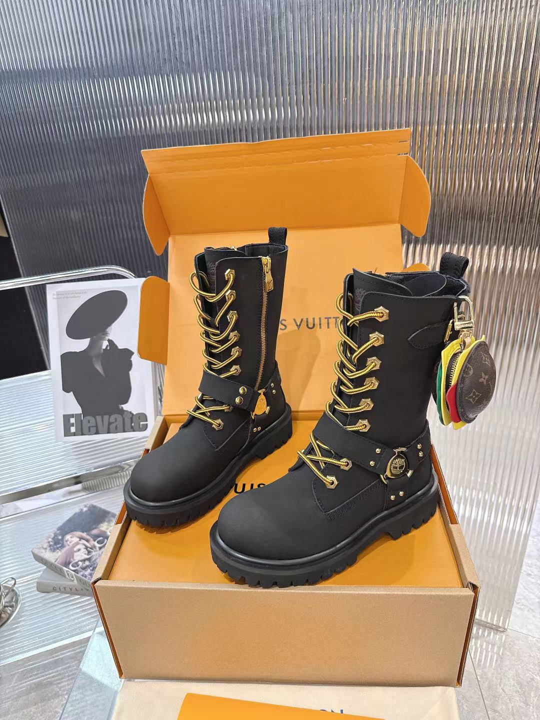 LV x Timberland Black Leather Ankle Boots with Hamburger Charm for Women 5 a1757509272682 1664