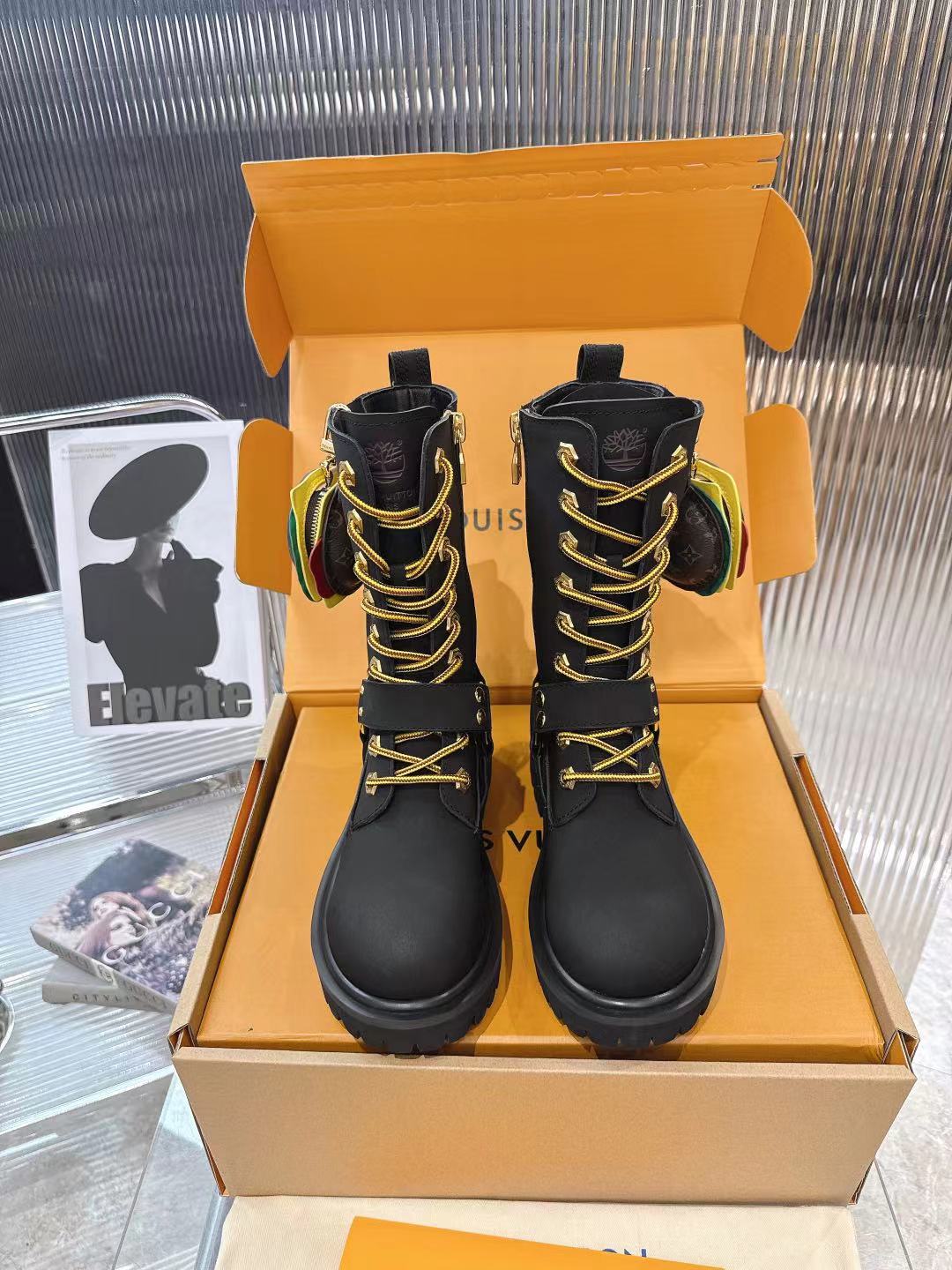 LV x Timberland Black Leather Ankle Boots with Hamburger Charm for Women 3 a1757509272686 1342