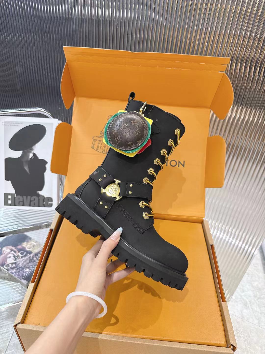 LV x Timberland Black Leather Ankle Boots with Hamburger Charm for Women 2 a1757509272695 5423