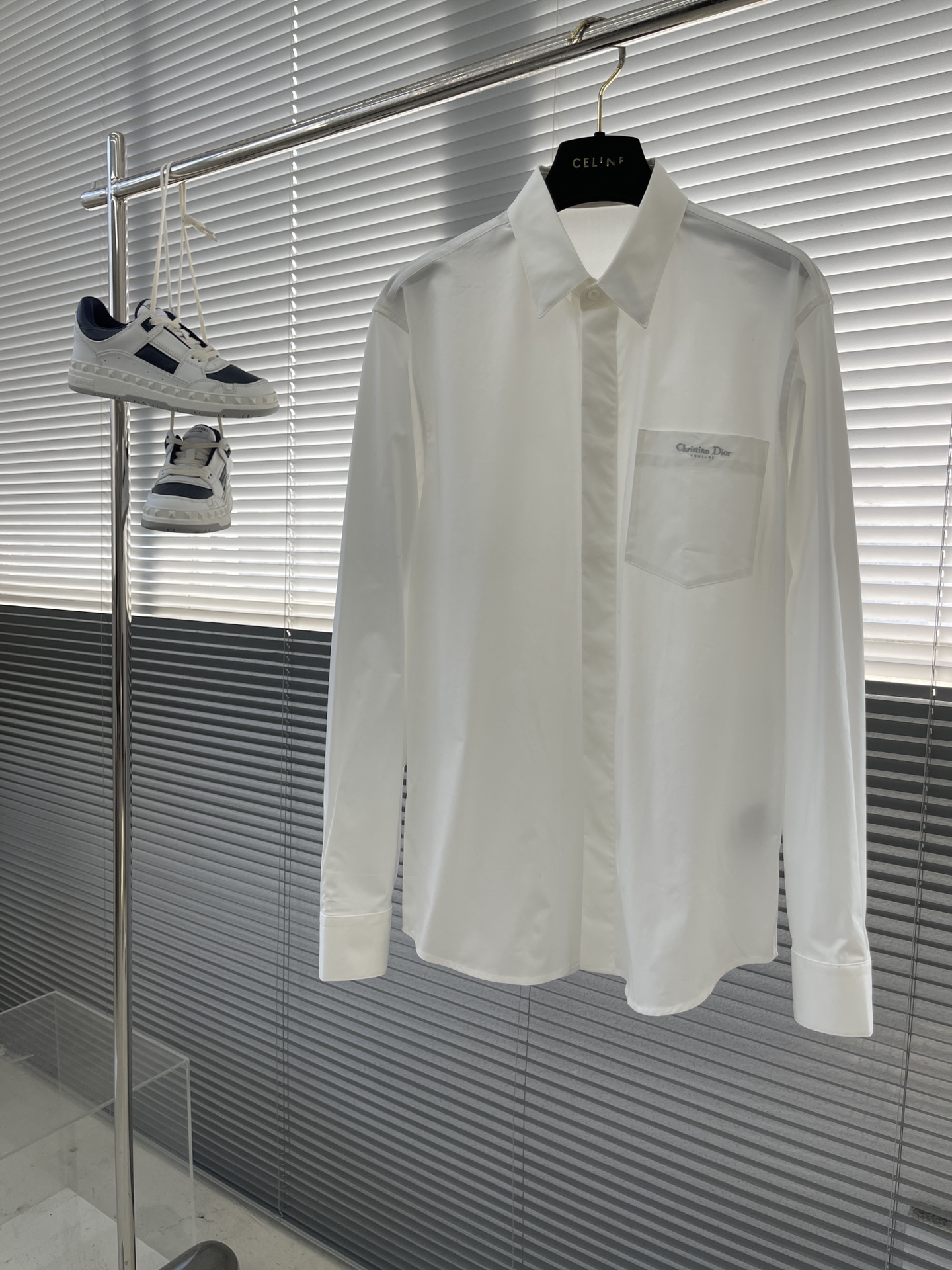 Dior White Cotton Poplin Shirt with Pocket Embroidery, Button-Down Closure 1 i1704013989 3630 0