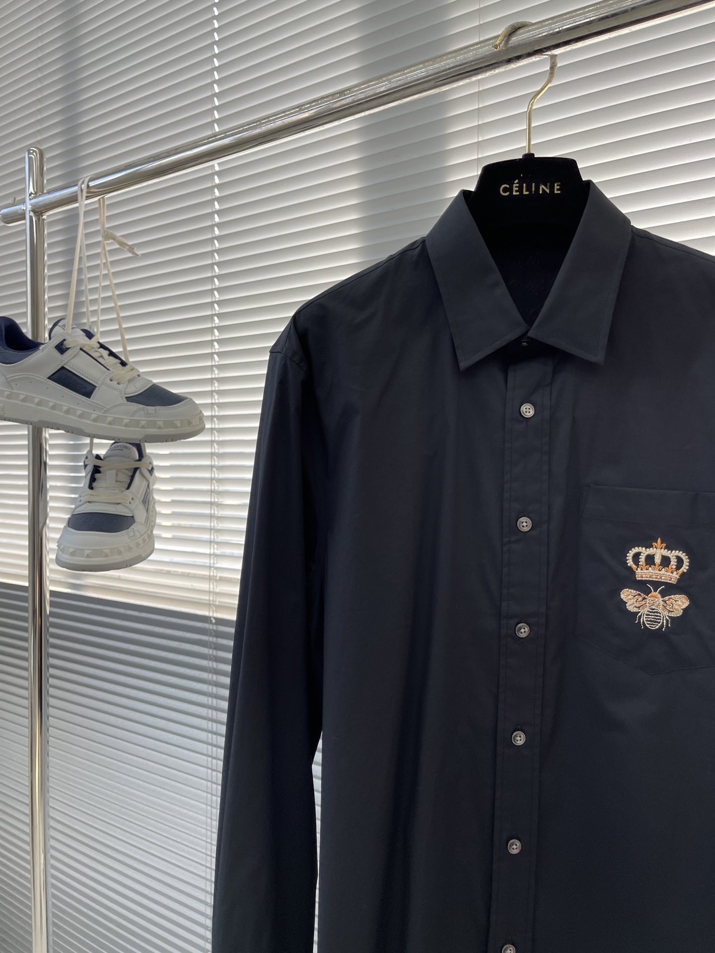 Celine Men's Classic-Fit Long Sleeve Shirt with Crown and Bee Embroidery 2 i1704014103 9878 0