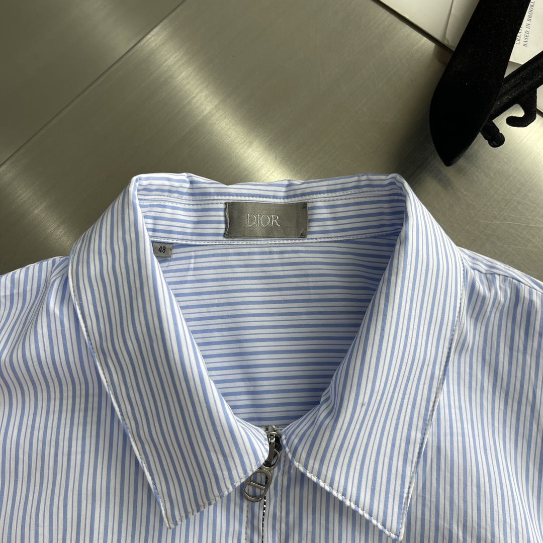 Celine Men's Blue Striped Cotton Poplin Zip-Up Shirt 4 i1705481899 9720 3