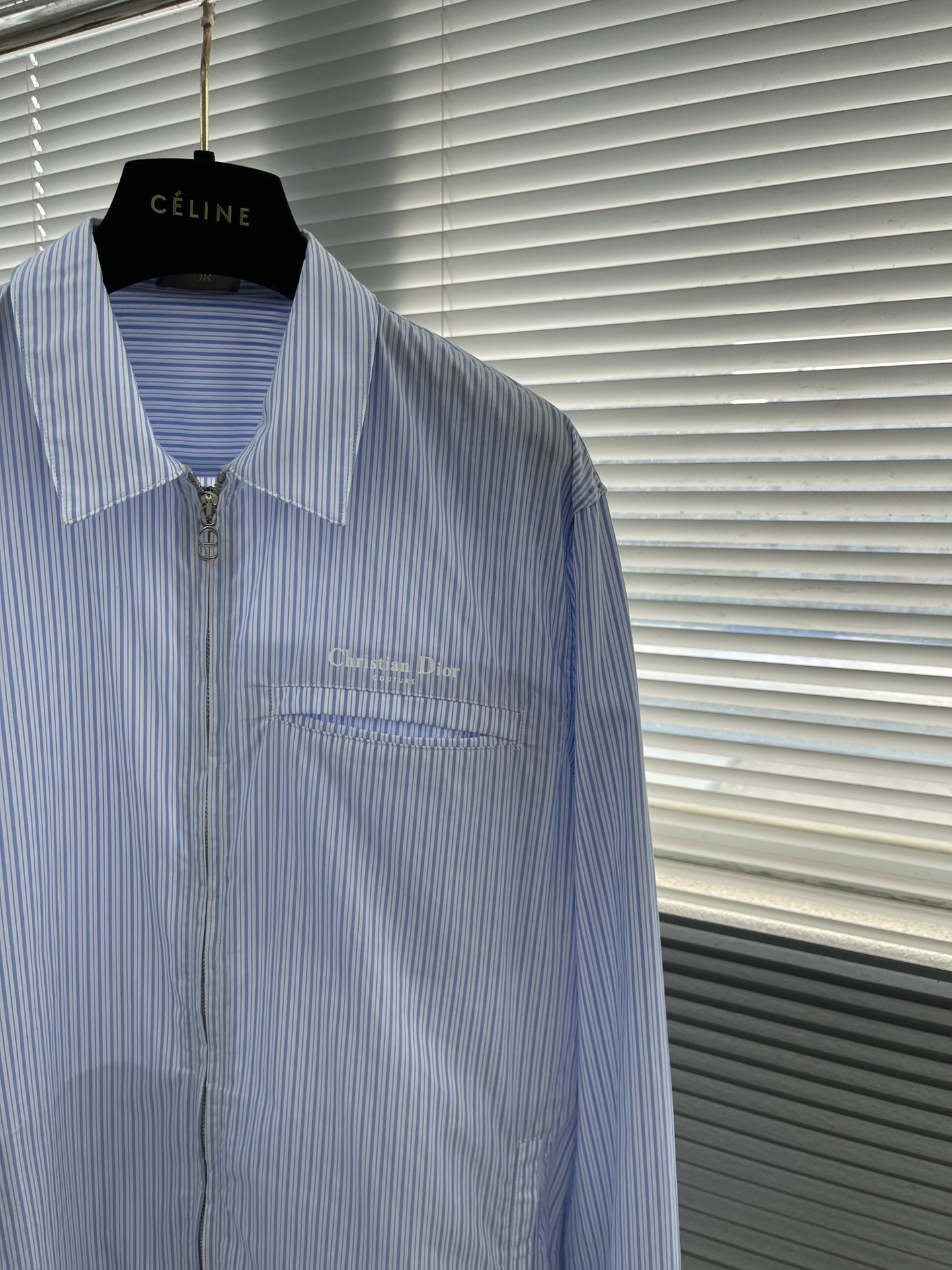 Celine Men's Blue Striped Cotton Poplin Zip-Up Shirt 3 i1705482486 2750 2
