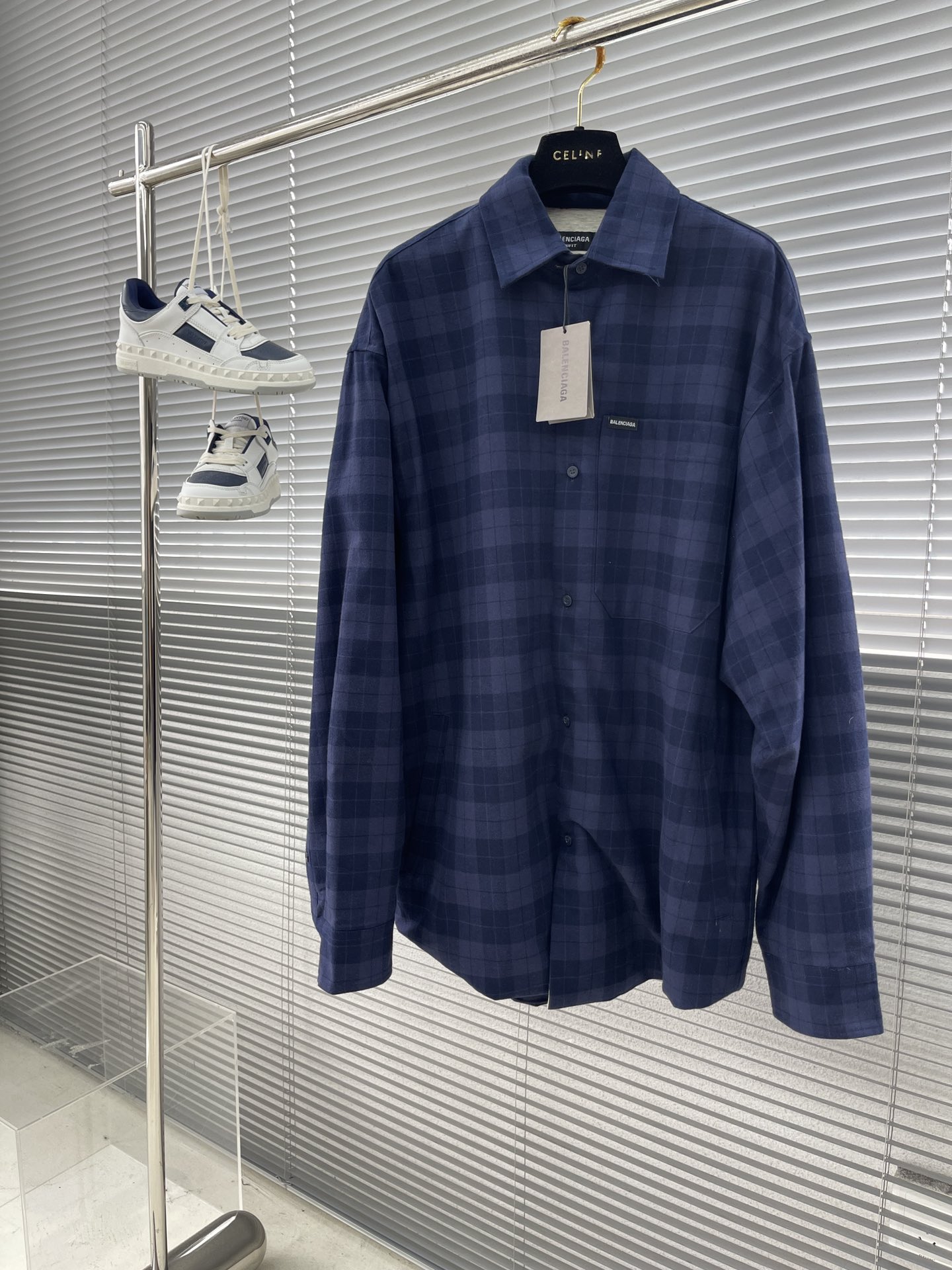 Balenciaga Kleding Jas &Jassen Overhemden Luxe goedkope replica
 Blauw Grijs Borduurwerk Unisex Katoen Lente/Zomercollectie Lange mouw