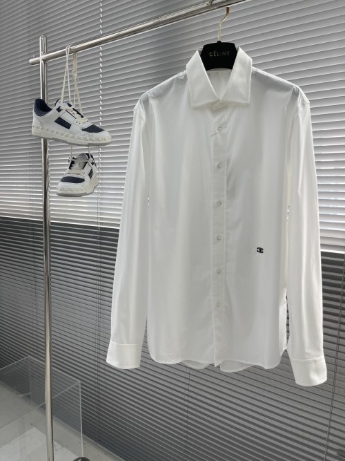 CELINE Embroidery Logo Poplin Shirt Button Down Long Sleeve for Men 1 CELINE Embroidery Logo Poplin Shirt Button Down Long Sleeve for Men