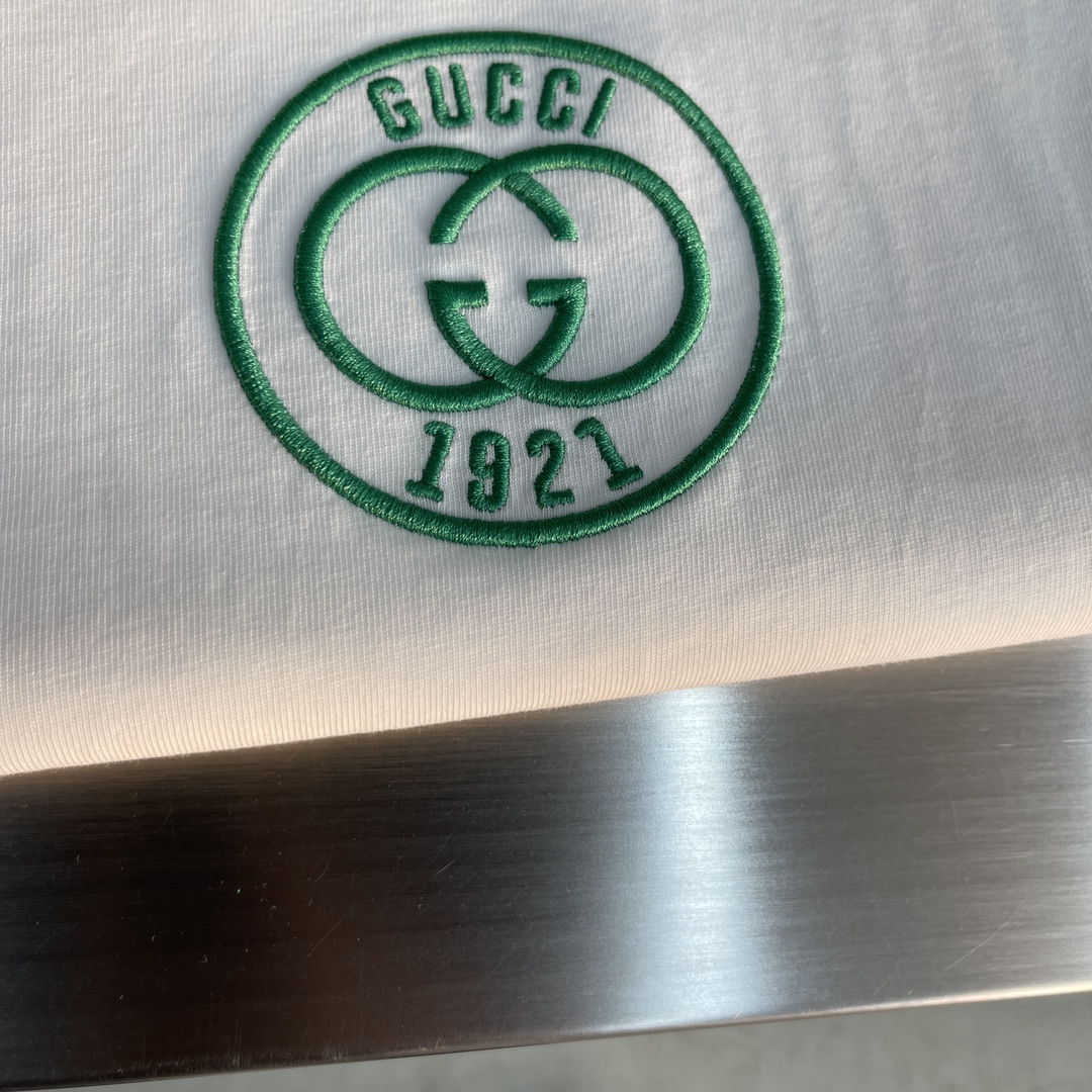 -GUCC双G字母logoT恤采用280g双纱对版定织定染面料螺纹撞色定染oversize版上身舒适定制