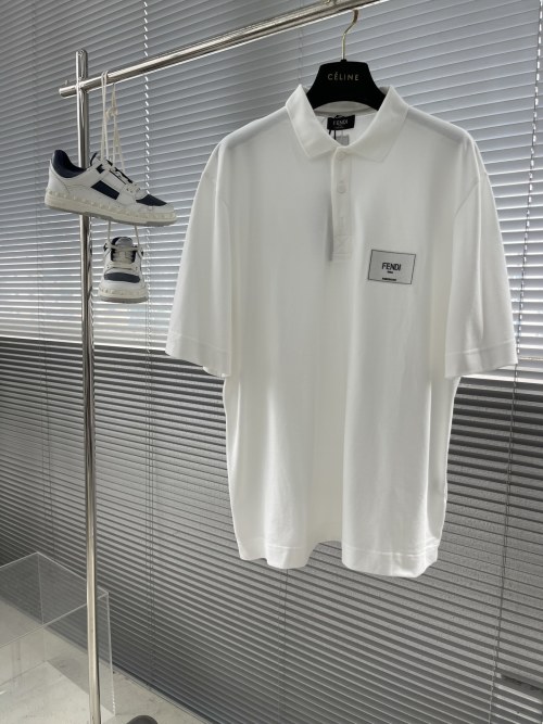 Fendi Men's White Polo Shirt with Embroidered Logo - Breathable Cotton Piqué 1 Fendi Men's White Polo Shirt with Embroidered Logo - Breathable Cotton Piqué