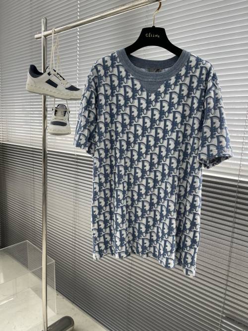 Dior Oblique Jacquard Cotton Blend Terry Knit Short Sleeve T-Shirt 1 Dior Oblique Jacquard Cotton Blend Terry Knit Short Sleeve T-Shirt