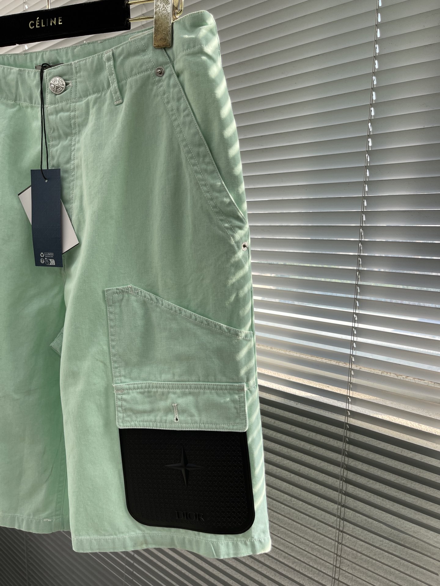DIO AND Stone Island Light Green Cotton Shorts with Pocket Detail 3 i1721746373 5129 0