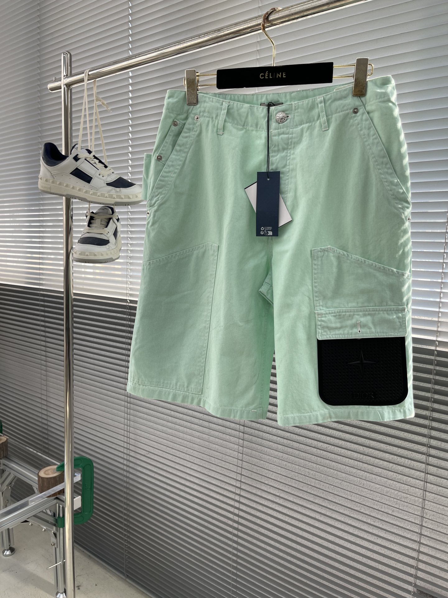 DIO AND Stone Island Light Green Cotton Shorts with Pocket Detail 1 i1721746374 7928 2
