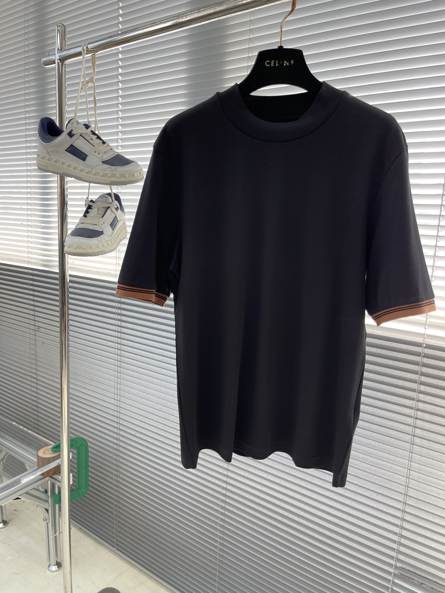 CELINE Women's Black Short Sleeve T-Shirt w/ Knit Cuffs - M to 5XL Sizes
