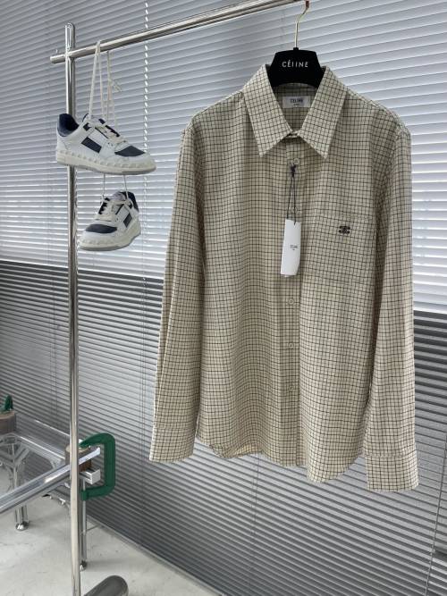 Celine 24SS Plaid Long Sleeve Shirt With Logo Embroidery - Unisex 1 Celine 24SS Plaid Long Sleeve Shirt With Logo Embroidery - Unisex
