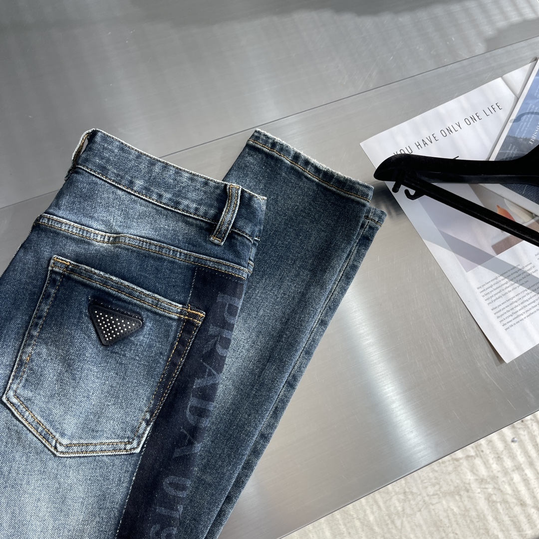 Prada Men's Heavy-Duty Wash Denim Jeans with Logo Detail - Comfortable Fit