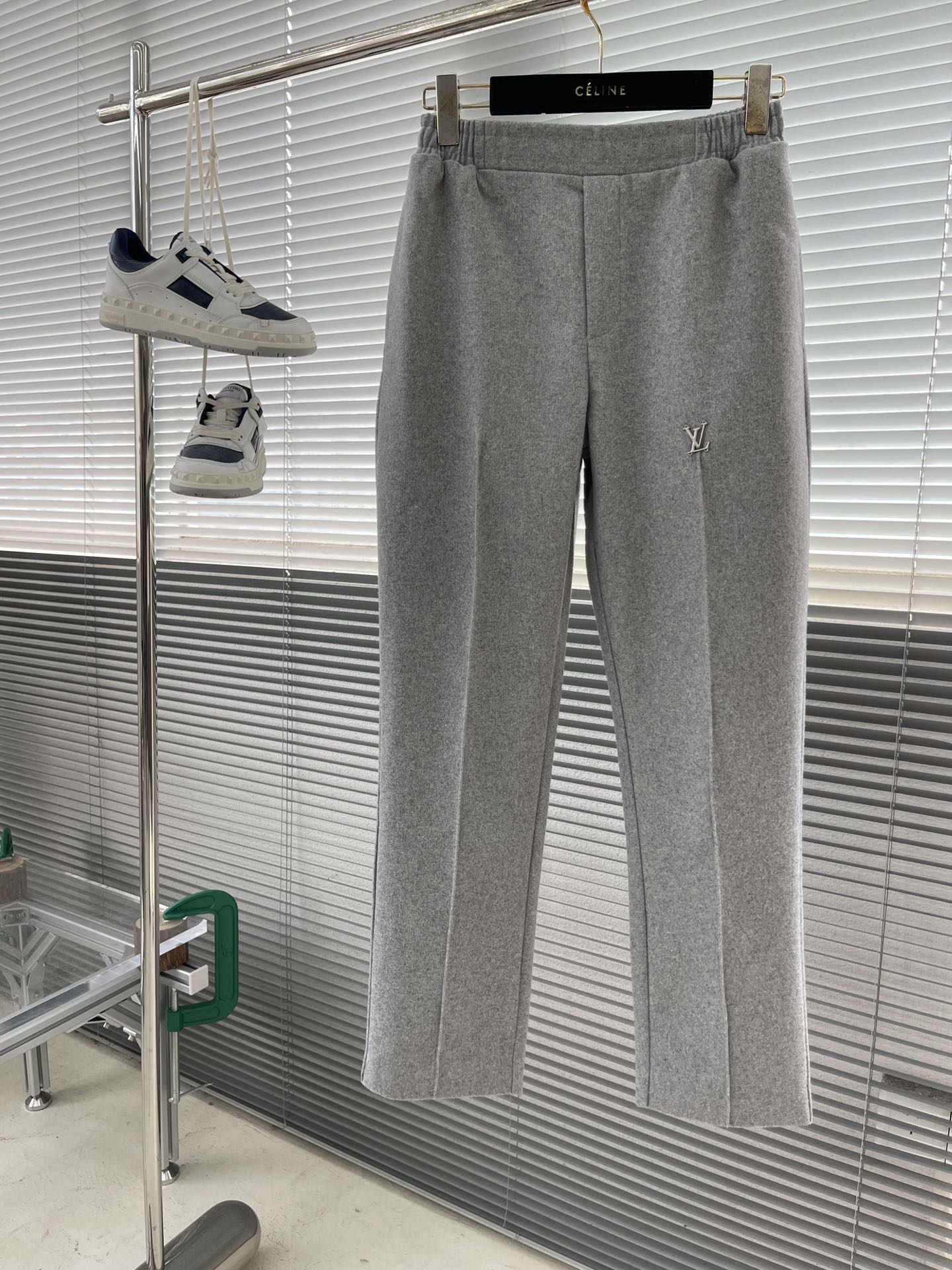 Louis Vuitton Women's Gray Wool Blend Track Pants with Elastic Waistband