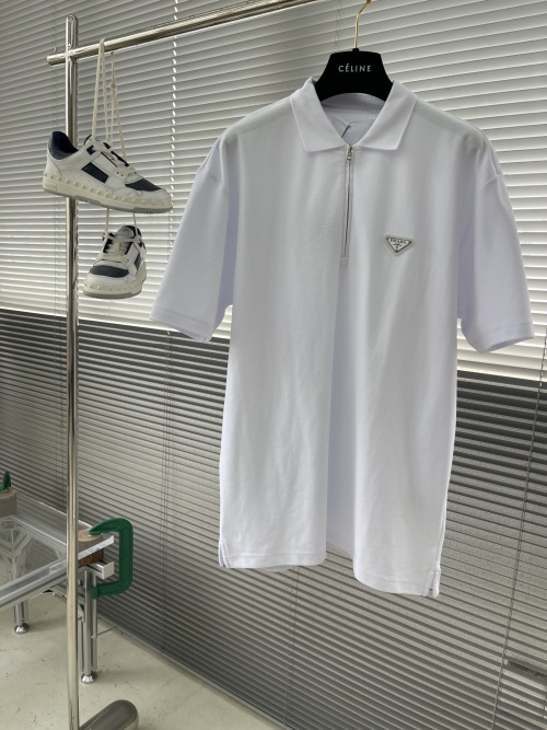 Prada Polo Shirt with Enamel Triangle Logo - Elegant Zipper Design 1 Prada Polo Shirt with Enamel Triangle Logo - Elegant Zipper Design
