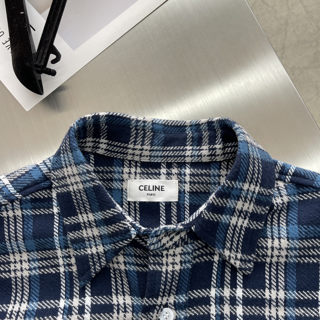 -Celin 凯旋门短茄克衫定制1:1 纯棉色织磨毛格料 纹理清晰 色彩鲜艳 触感细腻 以经典蓝白为主基