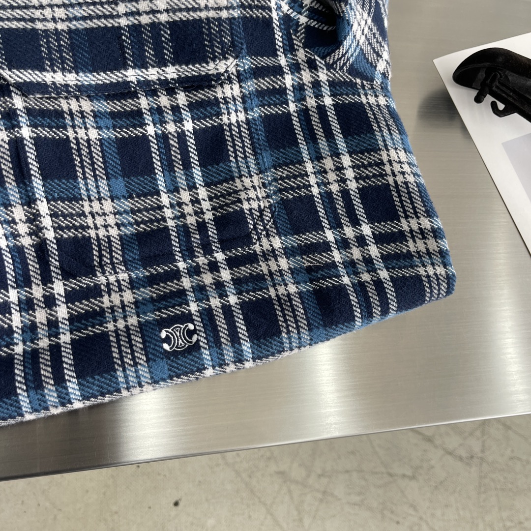 -Celin 凯旋门短茄克衫定制1:1 纯棉色织磨毛格料 纹理清晰 色彩鲜艳 触感细腻 以经典蓝白为主基