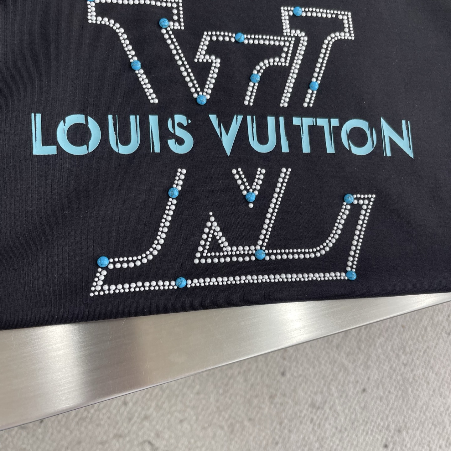 Louis Vuitton Men's Black Cotton T-Shirt with Rhinestone Logo - Casual Style 4 i1745502806641 5861 0 1
