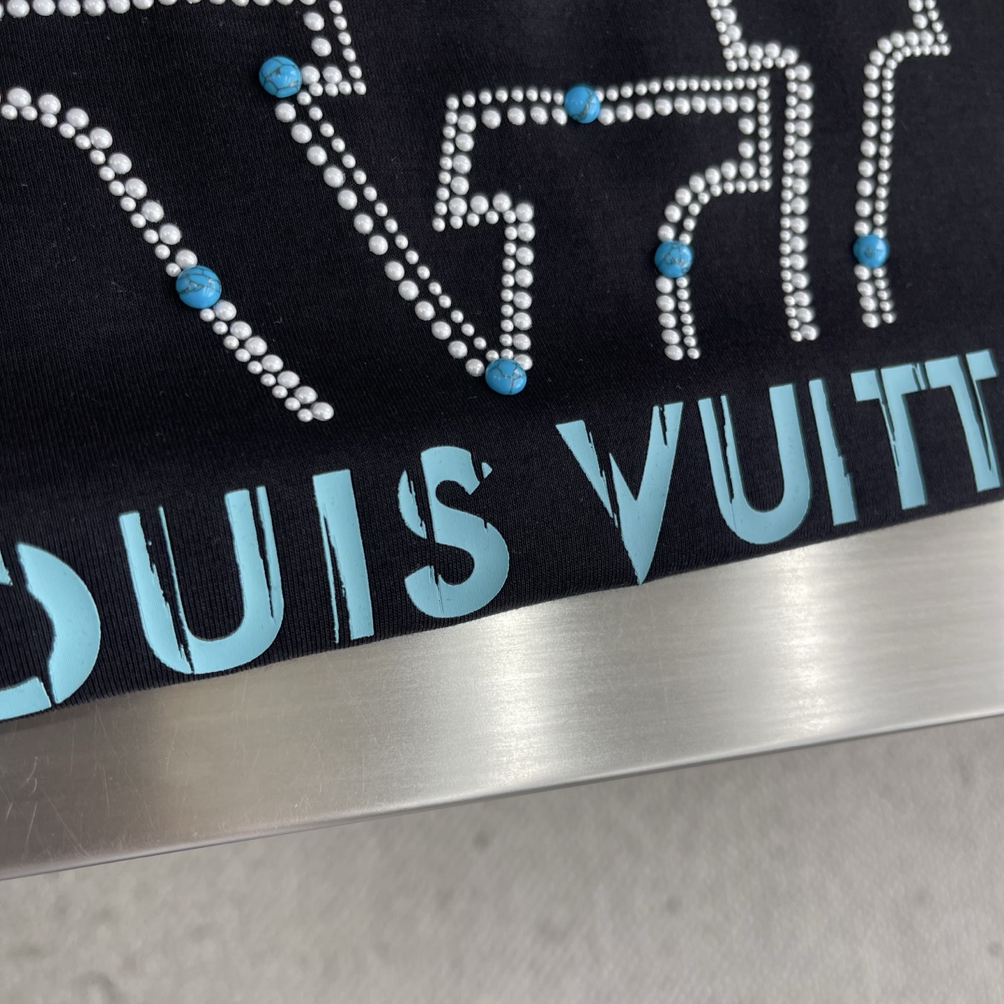 Louis Vuitton Men's Black Cotton T-Shirt with Rhinestone Logo - Casual Style 5 i1745502806692 2784 0 2