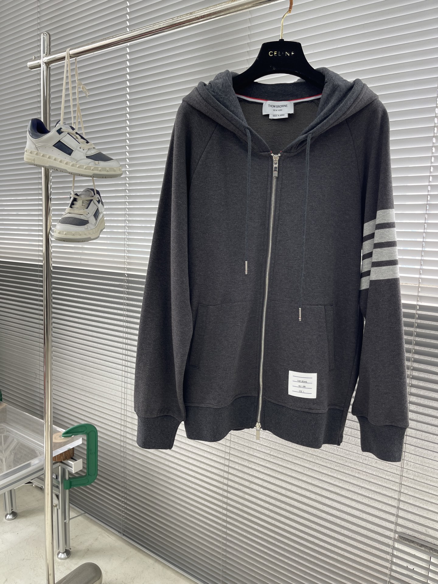 Thom Browne Men's Dark Grey Four-Bar Stripe Cotton Loopback Zip-Up Hoodie 1 i1745817667345 6272 0 5