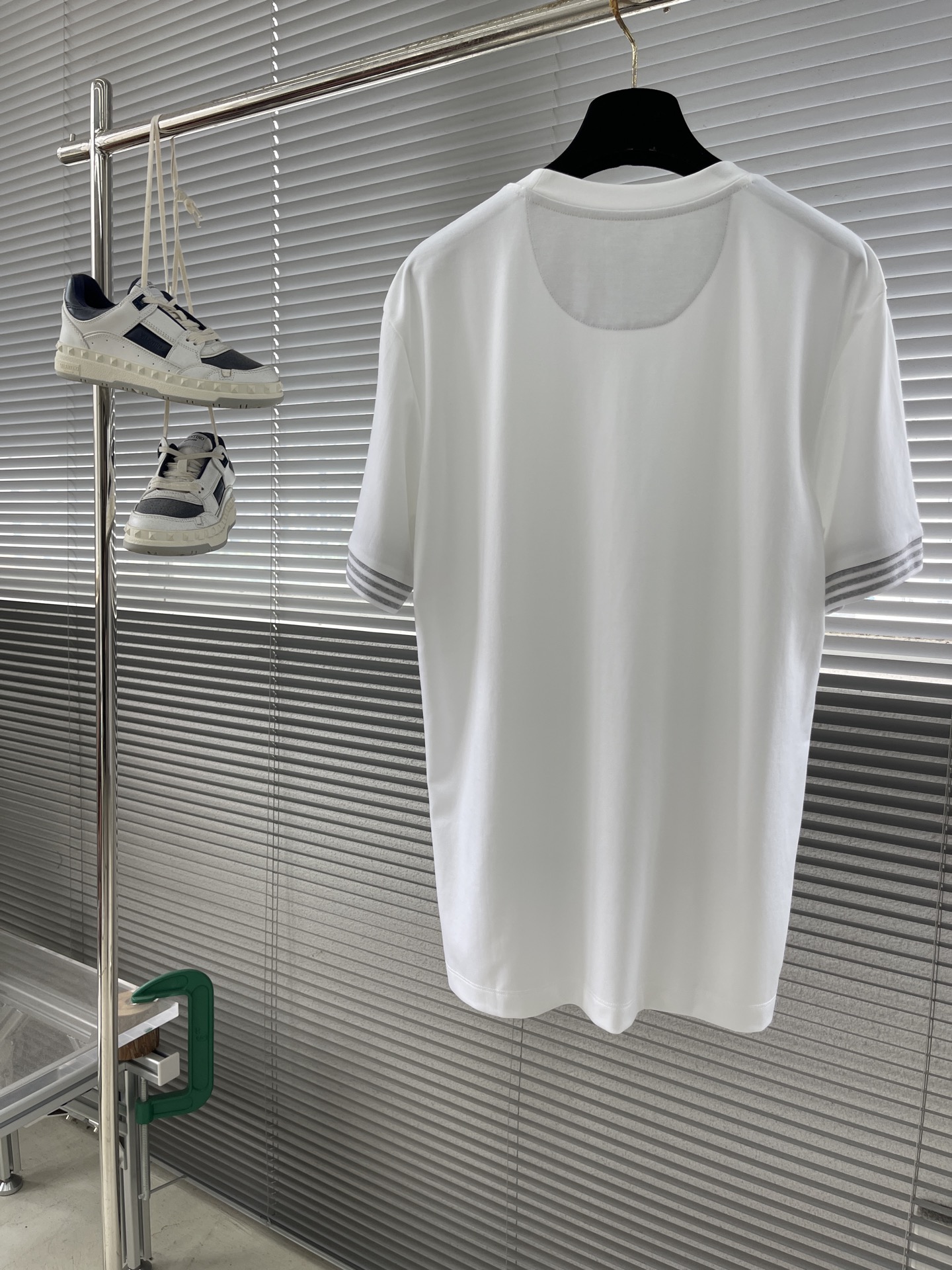 Celine Men's White Cotton Jersey T-Shirt with Striped Cuffs - Casual Comfort 8 i1745818575524 2123 0 7