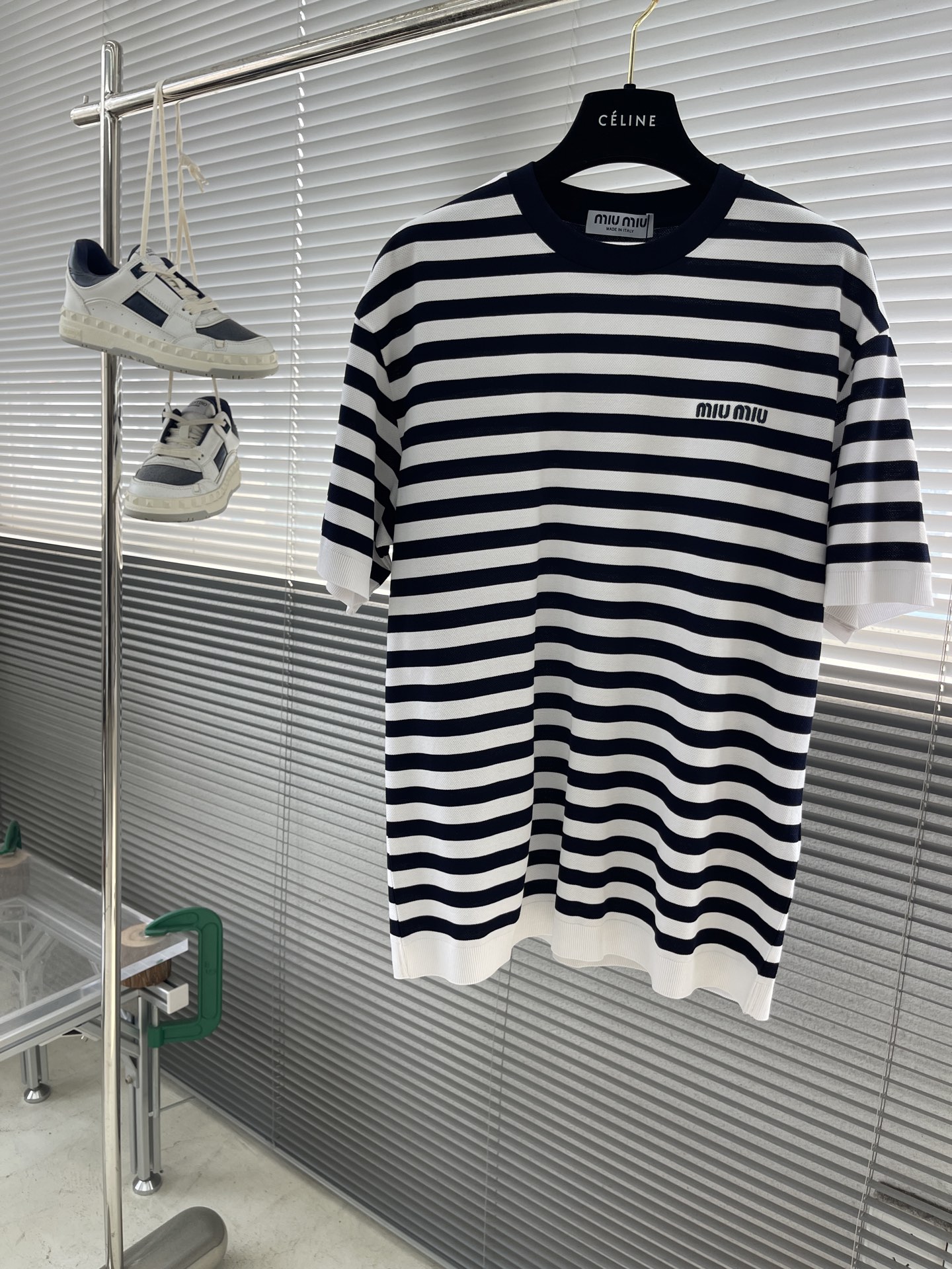 Miu Miu Men's Striped Cotton T-Shirt with Logo - Casual & Comfortable