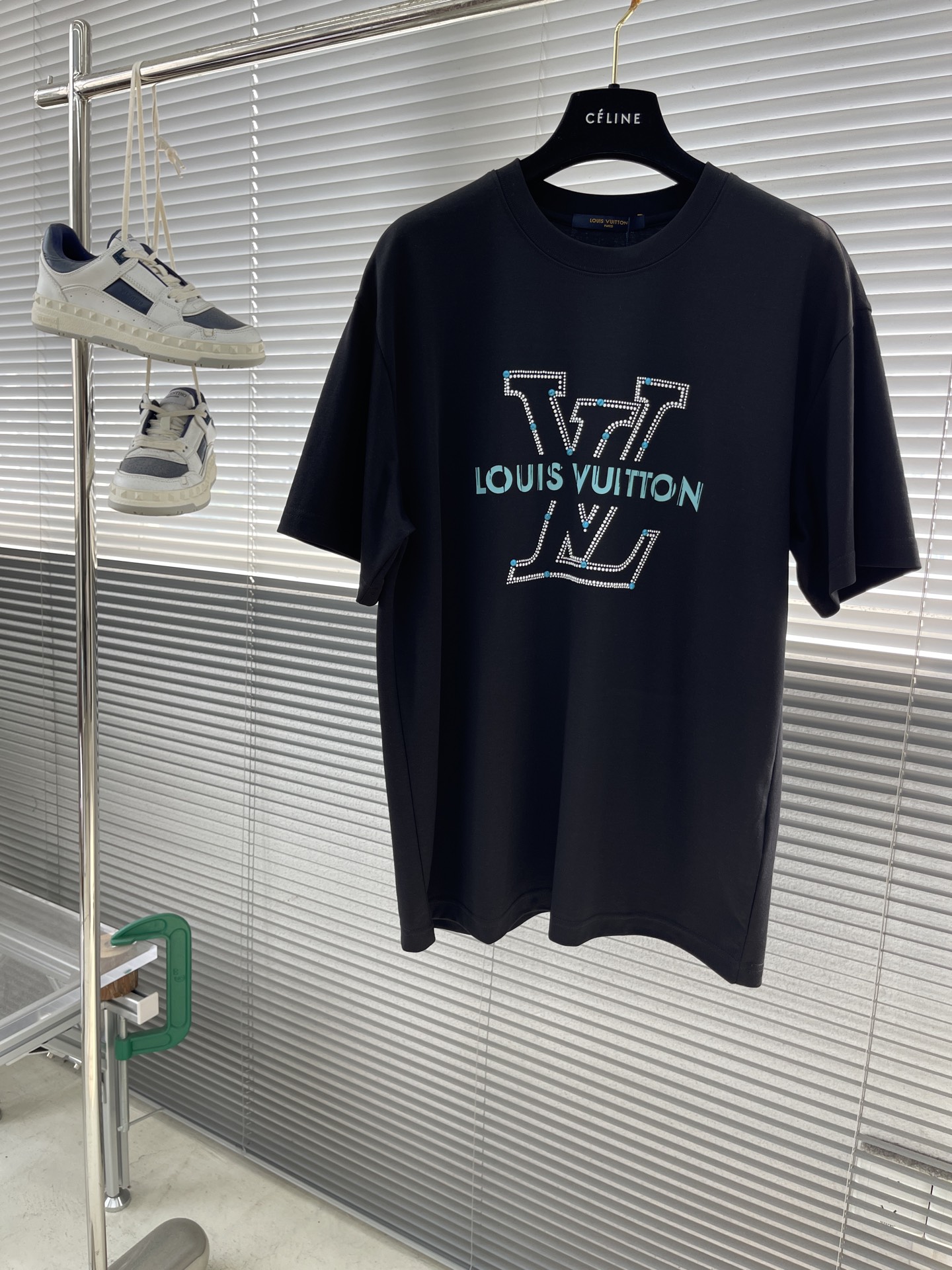 Louis Vuitton Men's Black Cotton T-Shirt with Rhinestone Logo - Casual Style 1 i1745831335385 3331 0 5