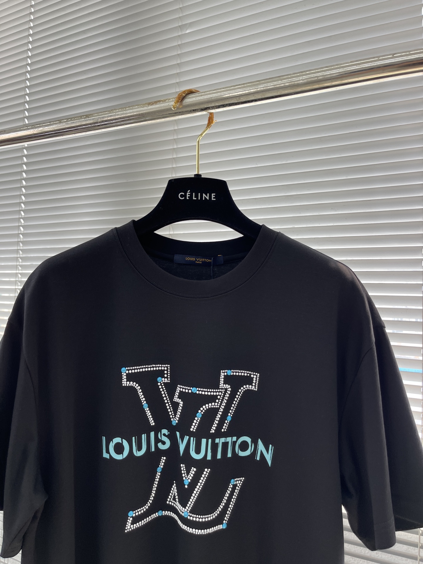 Louis Vuitton Men's Black Cotton T-Shirt with Rhinestone Logo - Casual Style 2 i1745831335421 8022 0 6