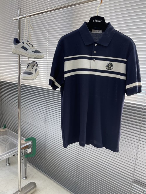 Moncler Men's Navy Blue Striped Cotton Piqué Polo Shirt - Relaxed Fit 1 Moncler Men's Navy Blue Striped Cotton Piqué Polo Shirt - Relaxed Fit