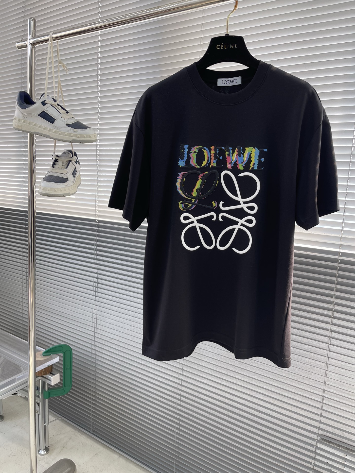 Loewe Men's Black Cotton T-Shirt with Embroidered Anagram Logo, Casual Wear