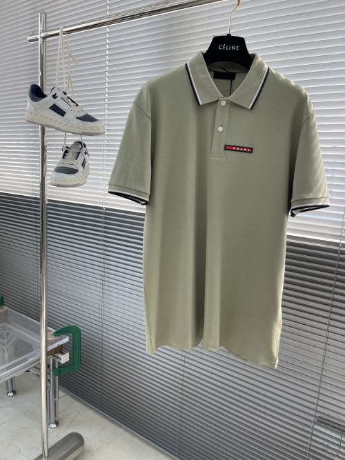 Prada Men's Short Sleeve Pique Polo Shirt with Logo - Spring/Summer Collection 1 Prada Men's Short Sleeve Pique Polo Shirt with Logo - Spring/Summer Collection