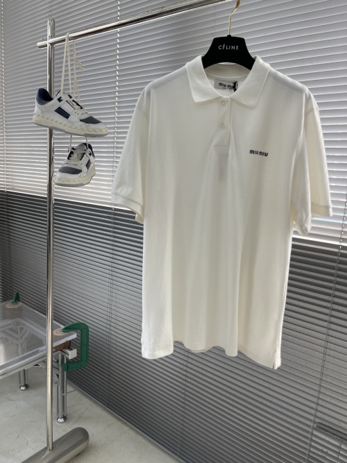 Miu Miu 24SS Classic Logo Embroidered White Polo Shirt - Comfortable Fit 1 Miu Miu 24SS Classic Logo Embroidered White Polo Shirt - Comfortable Fit