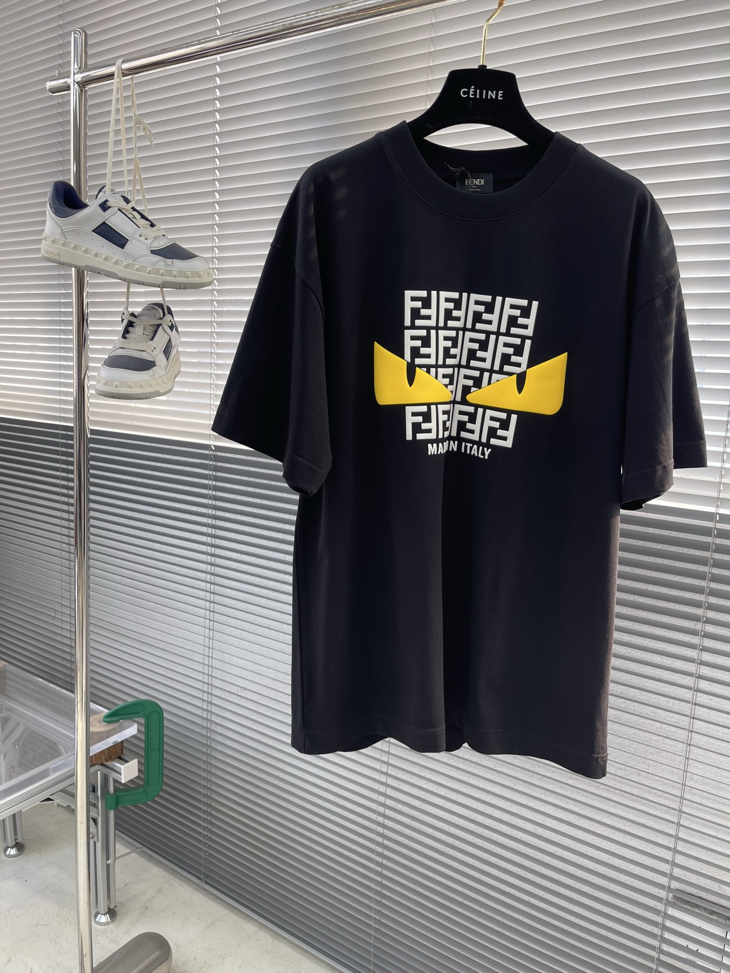 Fendi Men's Black Cotton T-Shirt, Classic Monster and Double F Design