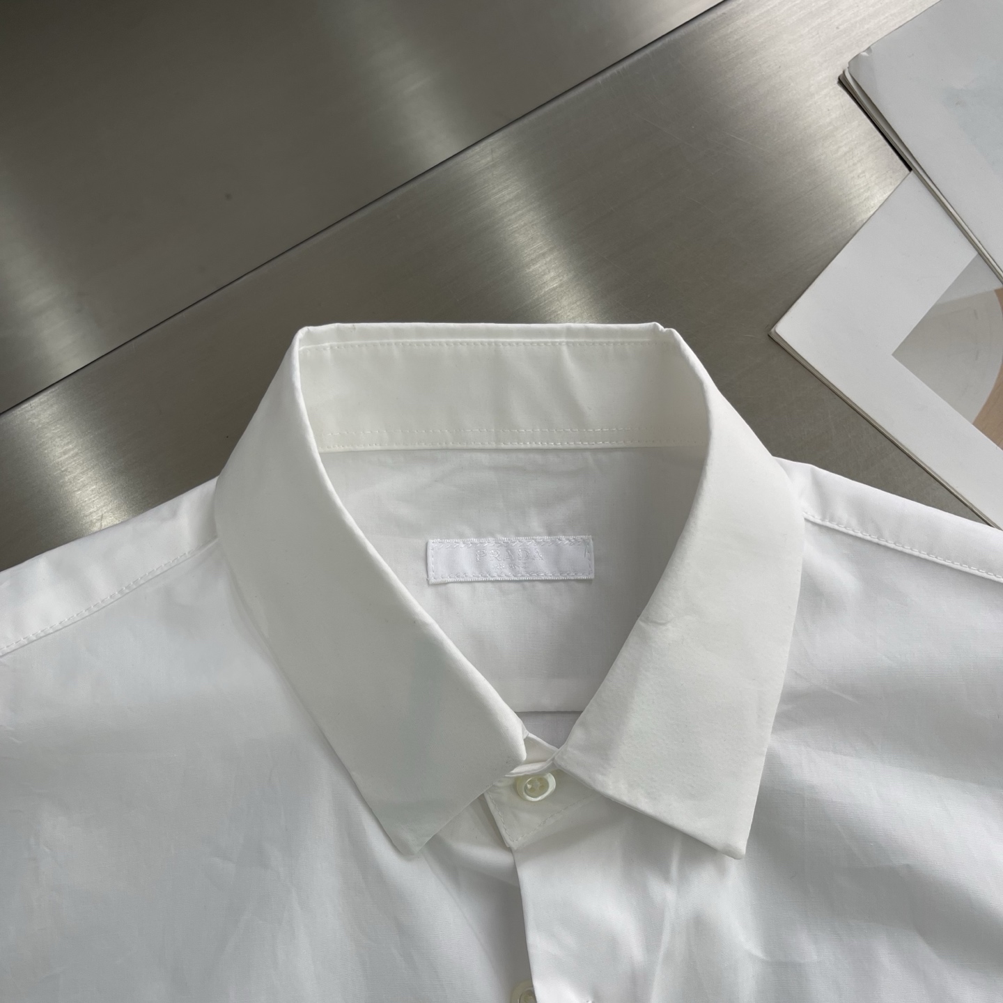 Prada Men's White Slim-Fit Logo Shirt - Lightweight & Breathable 3 i1745924962847 6145 0 0