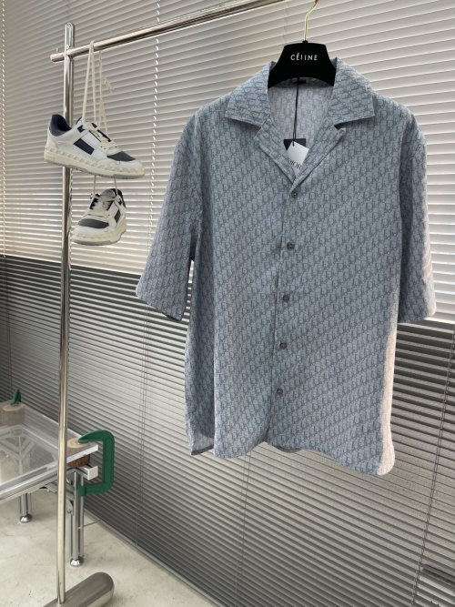 Dior 25SS Navy Blue Oblique Print Short Sleeve Silk-Cotton Blend Shirt 1 Dior 25SS Navy Blue Oblique Print Short Sleeve Silk-Cotton Blend Shirt