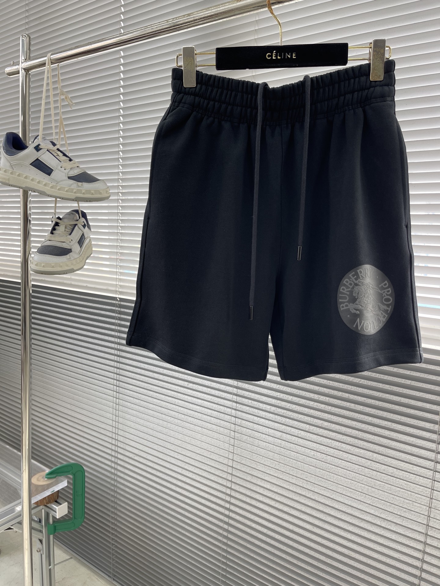 Burberry Men's Cotton Fleece Shorts with Equestrian Knight Design