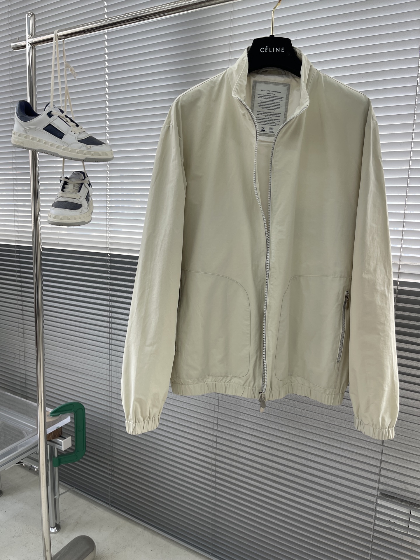 Celine Men's Spring Jacket Zip Up Lightweight Stand Collar Beige