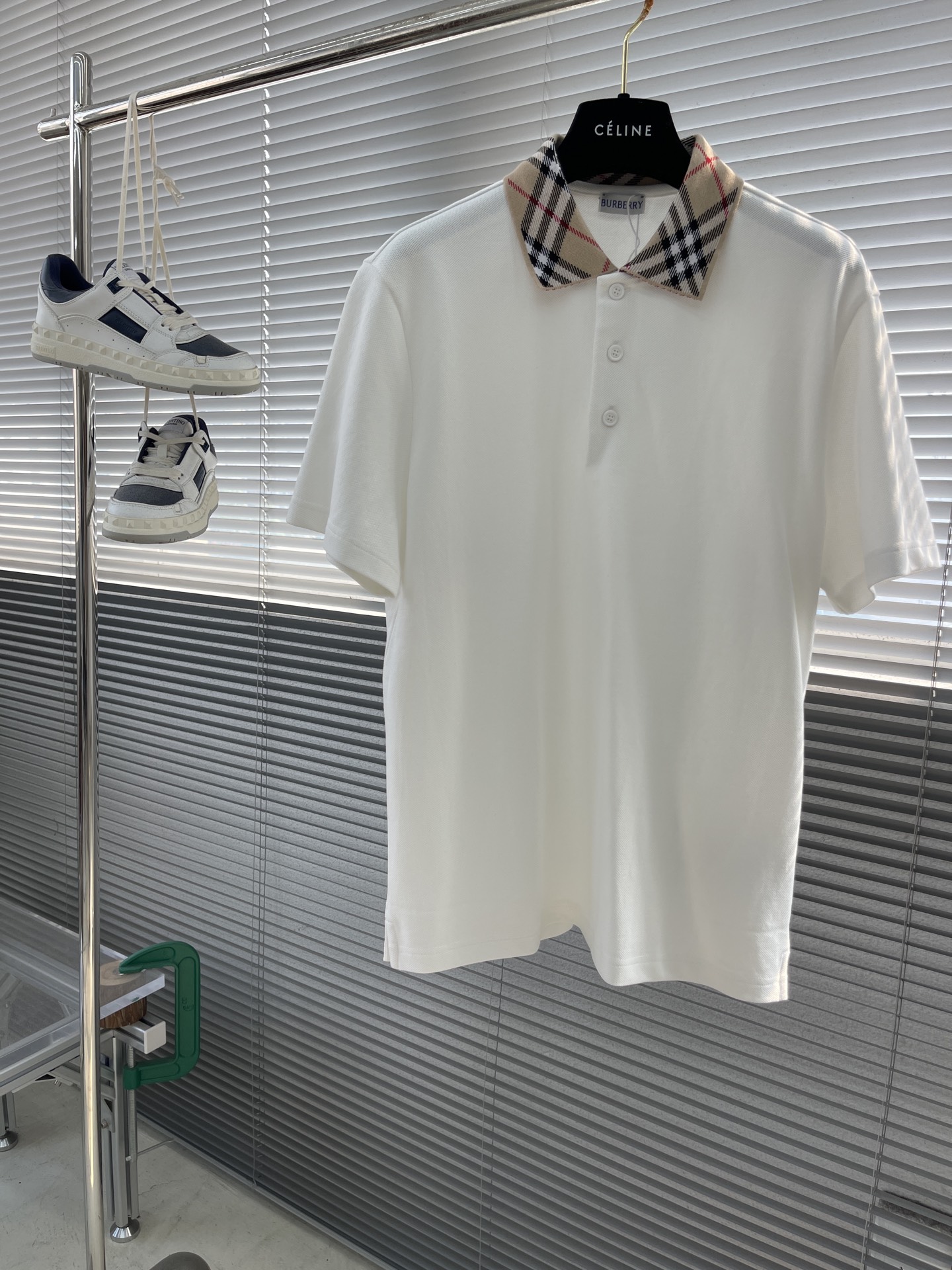 Burberry Men's White Polo Shirt with Signature Check Collar - Slim Fit